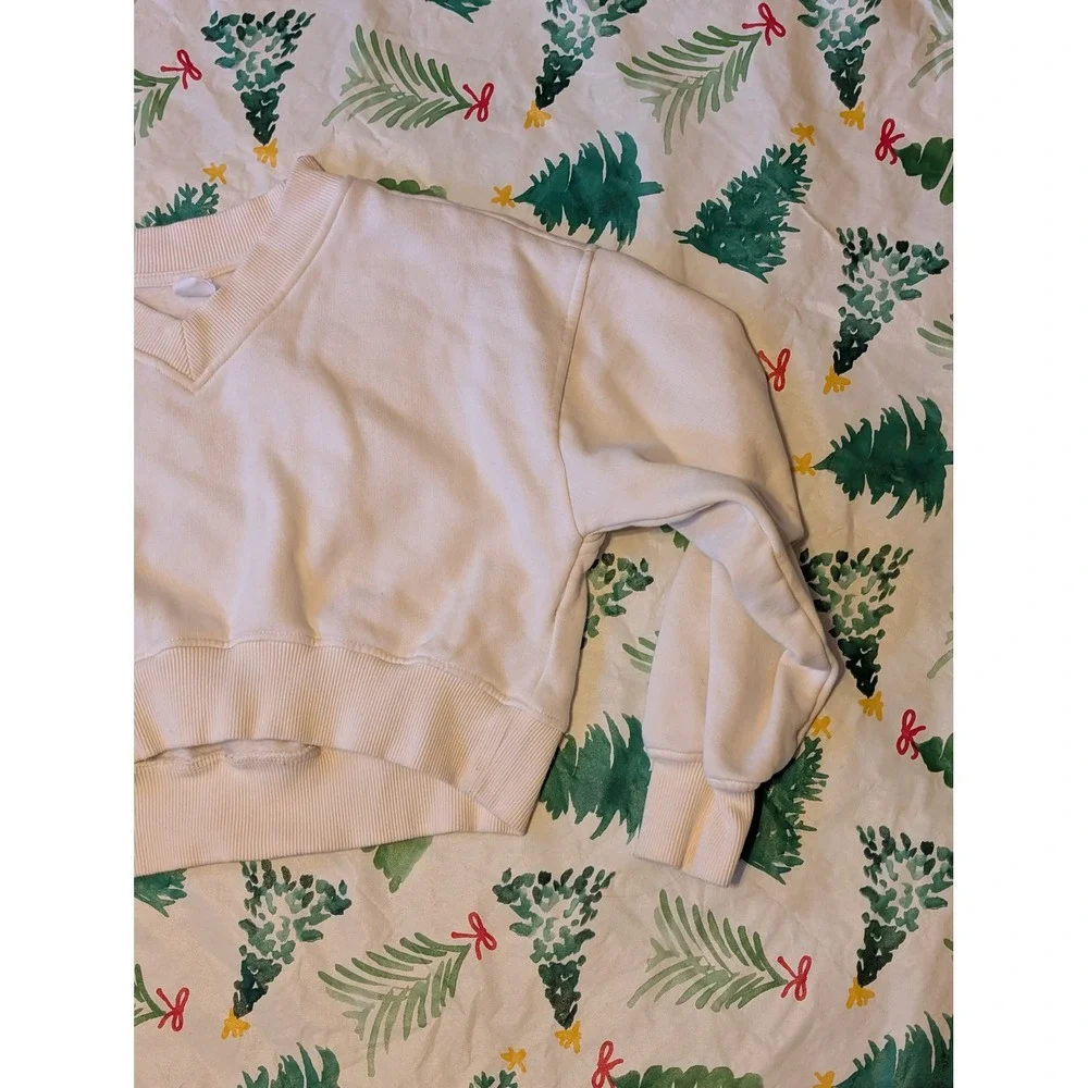 ZBD Cozy V Neck Sweatshirt Cream Cropped‎ Long Sleeve Pullover Women's XS - Picture 3 of 3